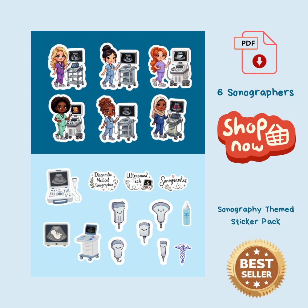 Sonographers Bundle | Ultrasound Tech Team | Sonography Essentials Sticker Pack | Cute Ultrasound-Themed Stickers | Digital Download PNG PDF