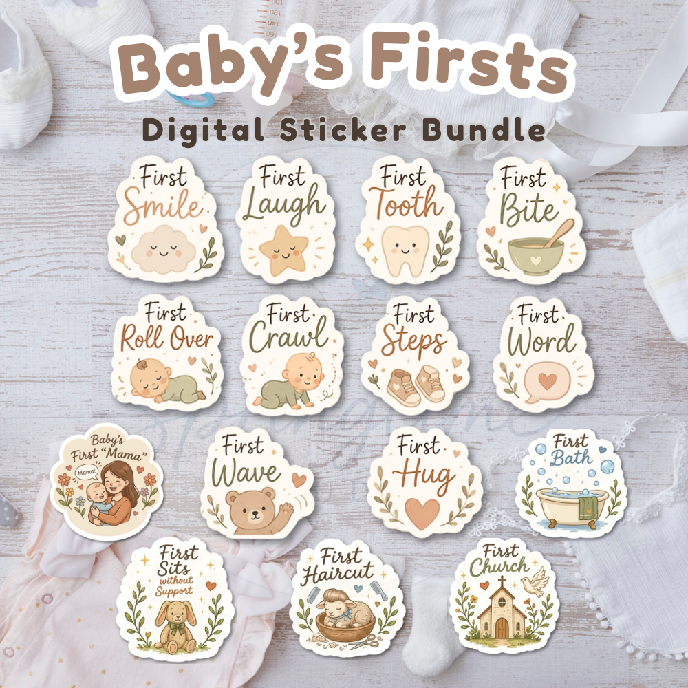 Baby Milestone Sticker Bundle | First Year Baby Memory Stickers | Printable Scrapbook & Baby Book Stickers | Digital Download | Baby’s Firsts Collection