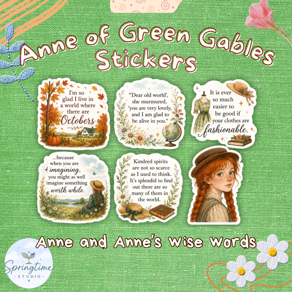 Anne of Green Gables Inspired Quote Sticker Pack | Printable Digital Stickers | 6 Cozy Cottagecore Designs