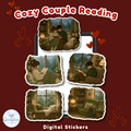 Cozy Couple Reading While Raining Stickers | Book Lover Printable Planner Stickers | PNG & PDF Digital Download