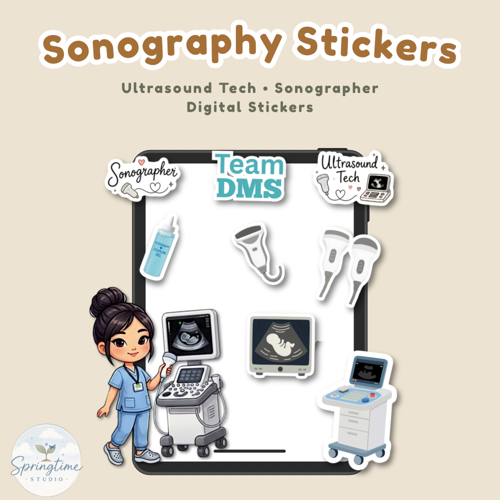 Sonography Stickers | Cute Sonographer | Ultrasound Tech Sticker Pack | Sonography Student Gift Printable PNG & PDF